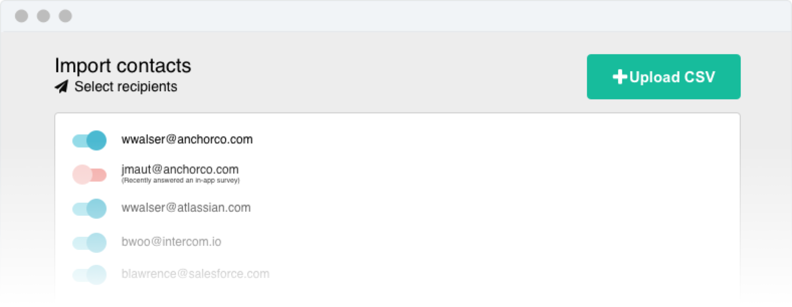 Email survey demo, contact import