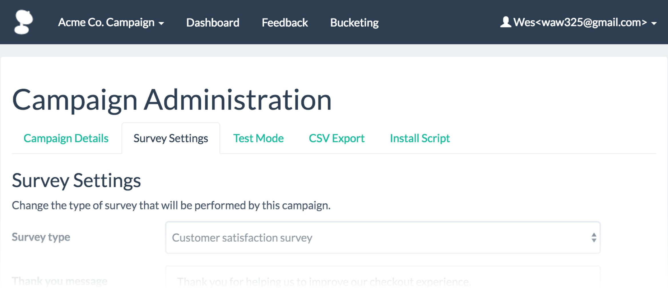Embedded survey settings